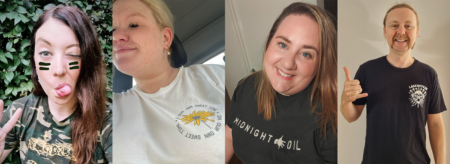Show Group team members wearing their Ausmusic T-Shirt Day shirts